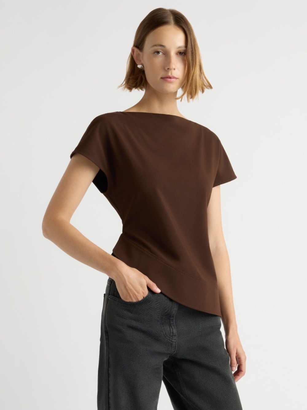 Modern Citizen McKenna Sculpted Asymmetric-Hem Blouse Size SUmber / S